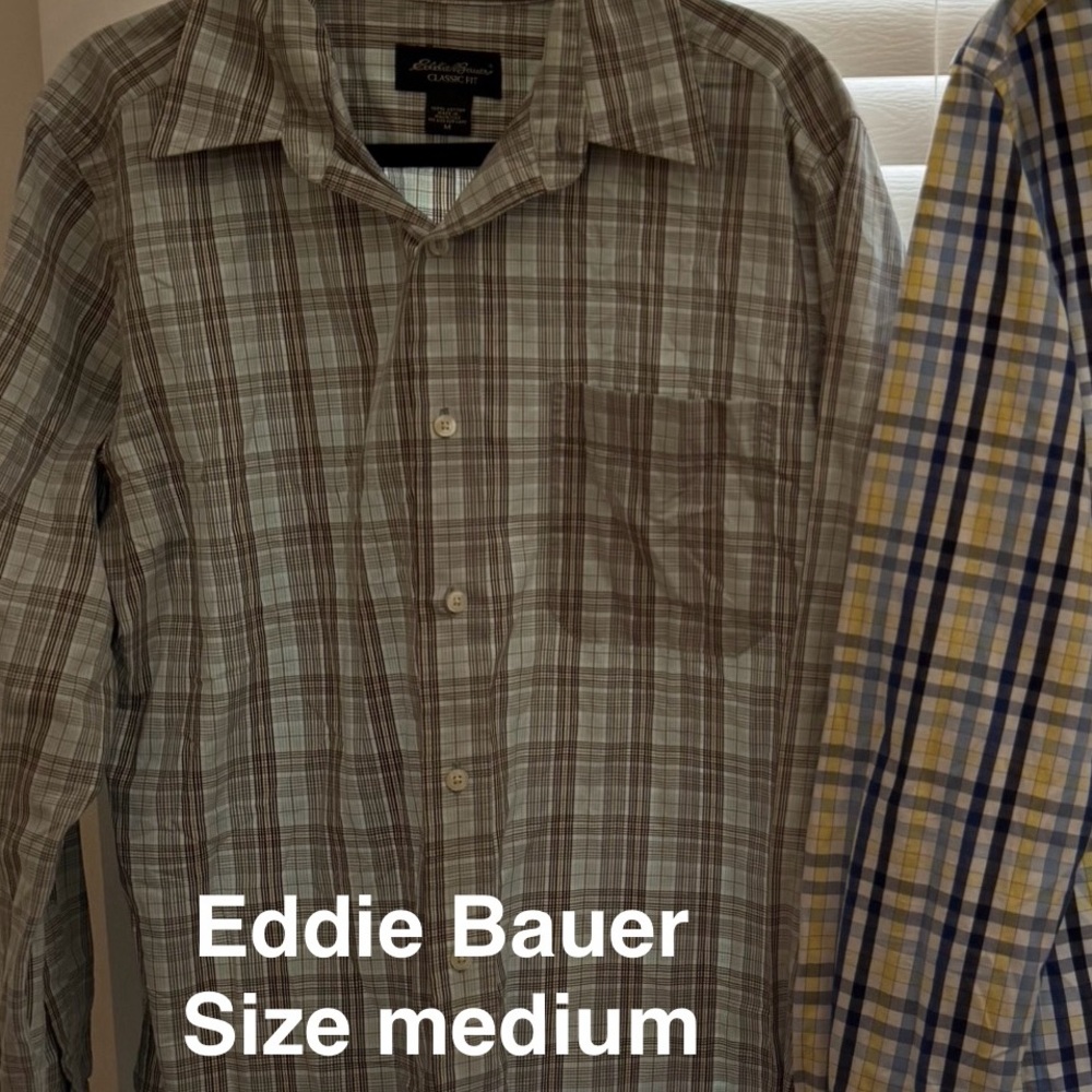 Eddie Bauer Men's Plaid Shirt - Green and Gray